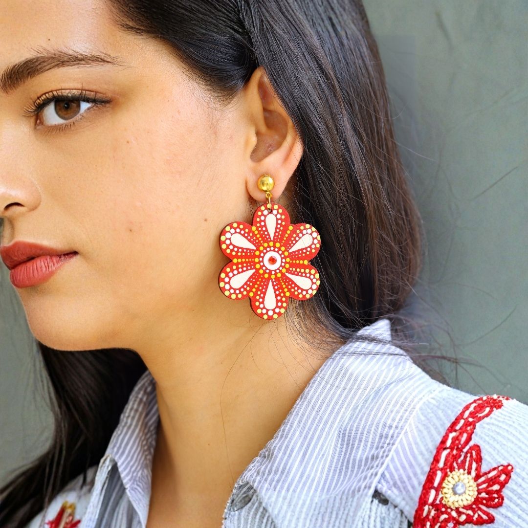 Earrings for Women – Handcrafted Orange Floral Statement Design