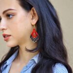 Earrings for Women – Handcrafted Black and Red Teardrop Design