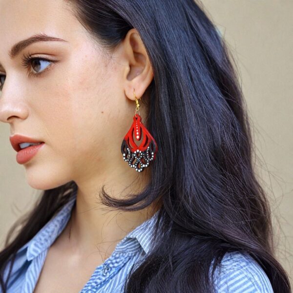 Earrings for Women – Handcrafted Black and Red Teardrop Design