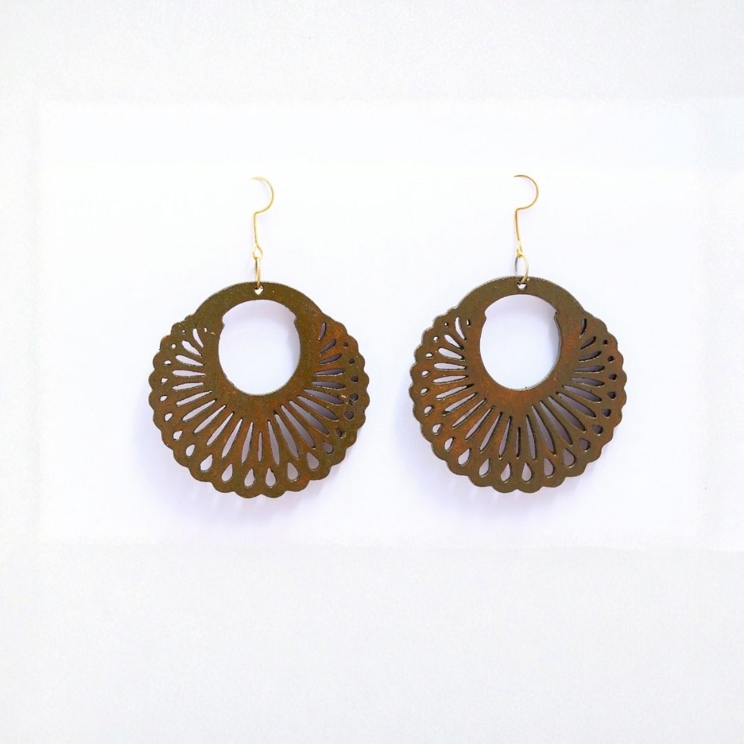 Earrings for Women – Handcrafted Brown and Gold Spiral Hoop Design