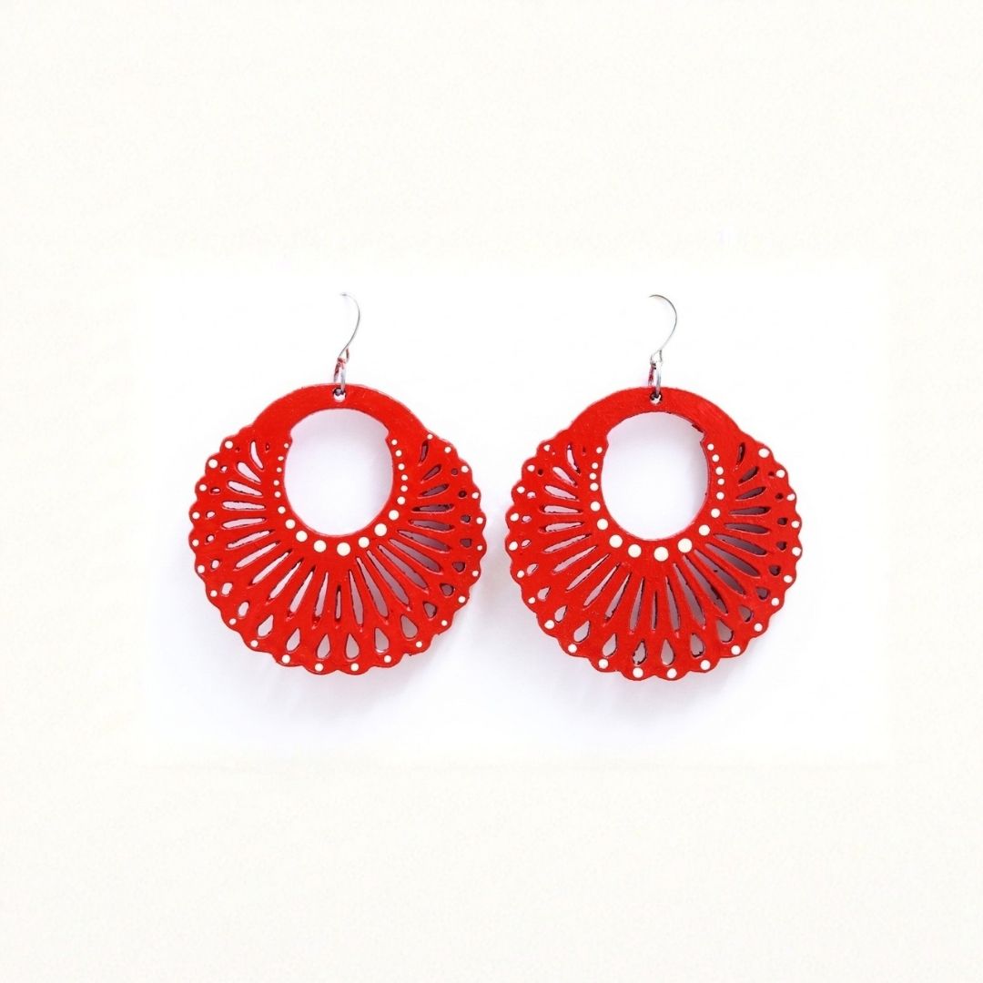 Earrings for Women – Handcrafted Bright Red Spiral Hoop Design