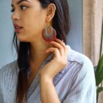 Earrings for Women – Handcrafted Grey and Orange Circular Design