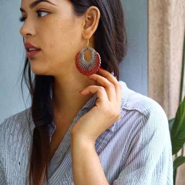 Earrings for Women – Handcrafted Grey and Orange Circular Design