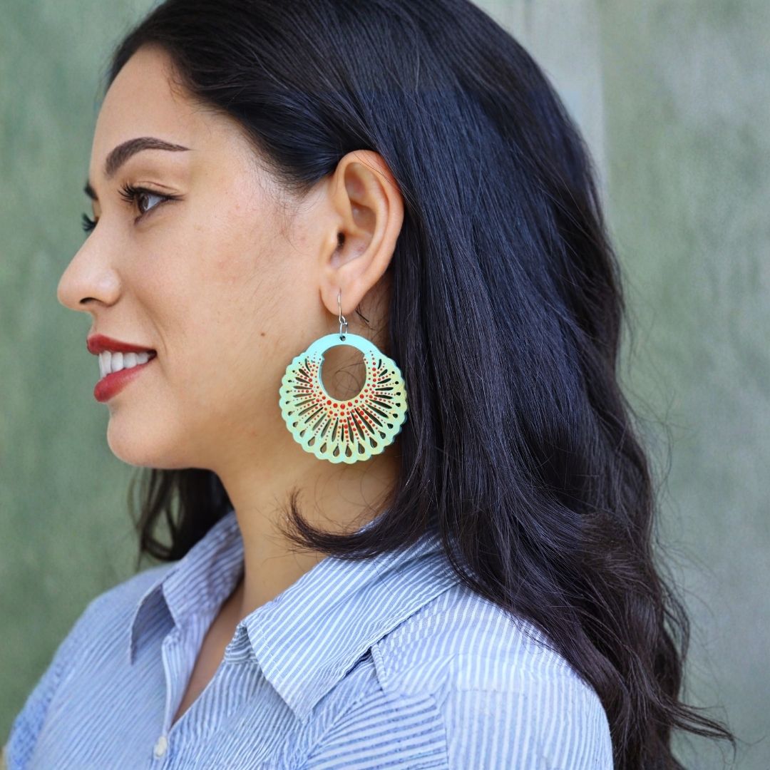Earrings for Women – Handcrafted Mint Green Circular Design