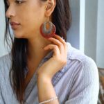 Earrings for Women – Handcrafted Grey and Red Circular Design