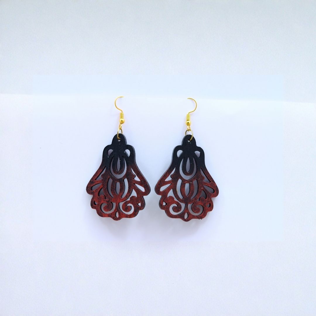 Earrings for Women – Handcrafted Black and Red Peacock Dangle Design