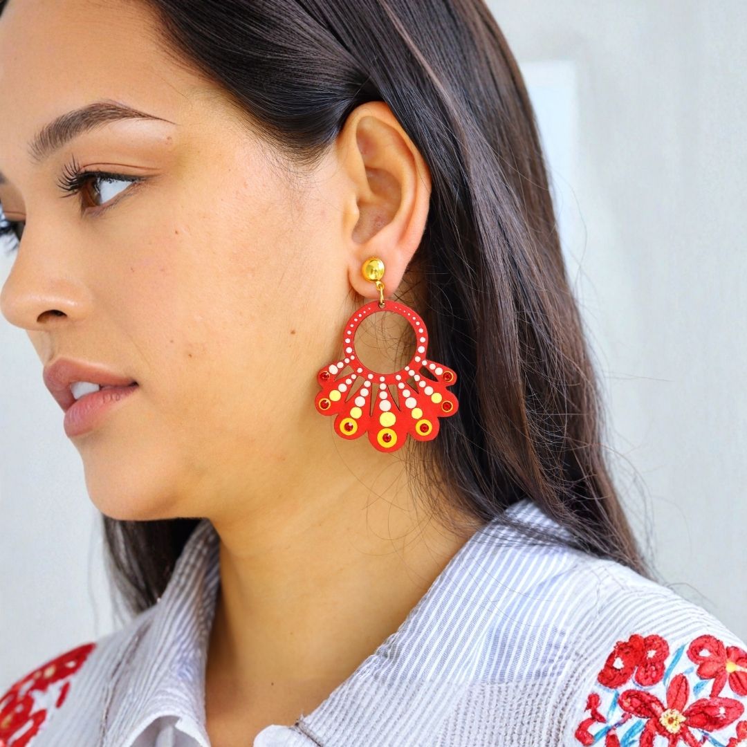 Earrings for Women – Handcrafted Red Circular Chandbali Design