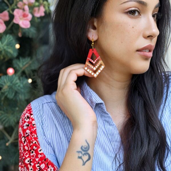 Earrings for Women – Handcrafted Red Geometric Diamond Design