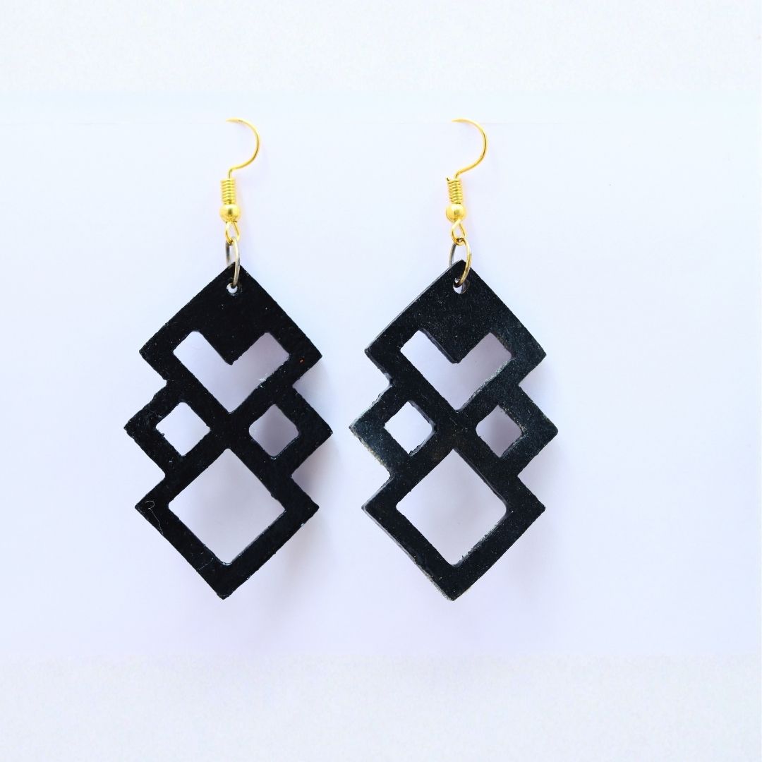 Earrings for Women – Handcrafted Black Geometric Diamond Design
