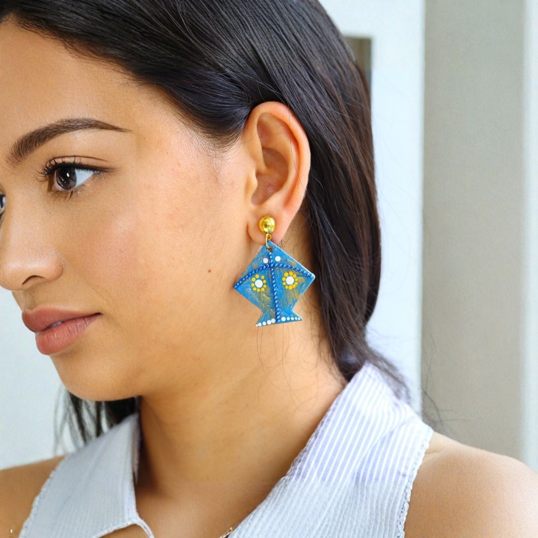 Earrings for Women – Handcrafted Blue Kite-Shaped Design