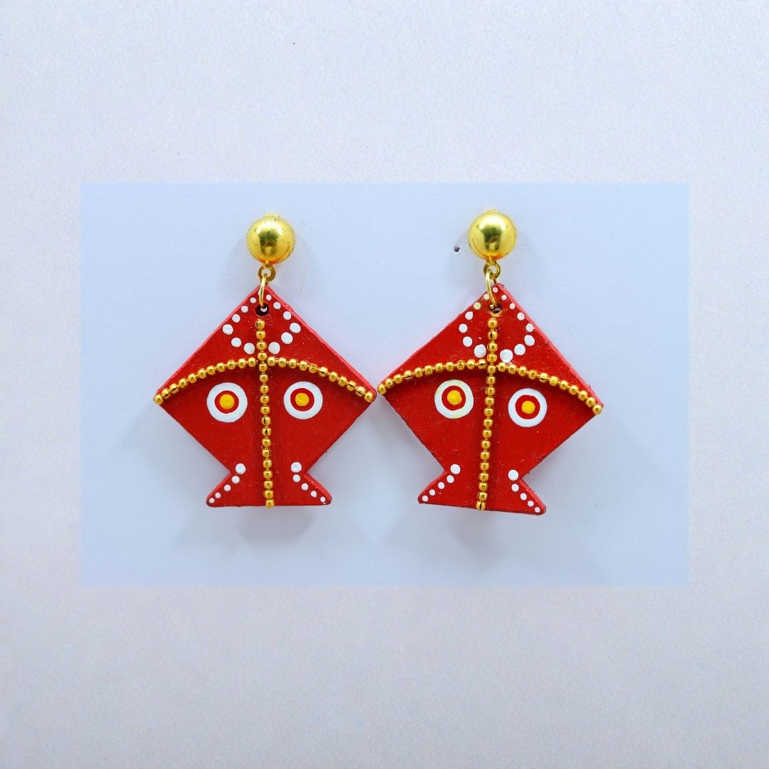 Earrings for Women – Handcrafted Red and Yellow Kite-Shaped Design