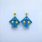 Earrings for Women – Handcrafted Blue and Yellow Kite-Shaped Design