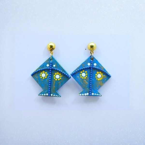 Earrings for Women – Handcrafted Blue and Yellow Kite-Shaped Design