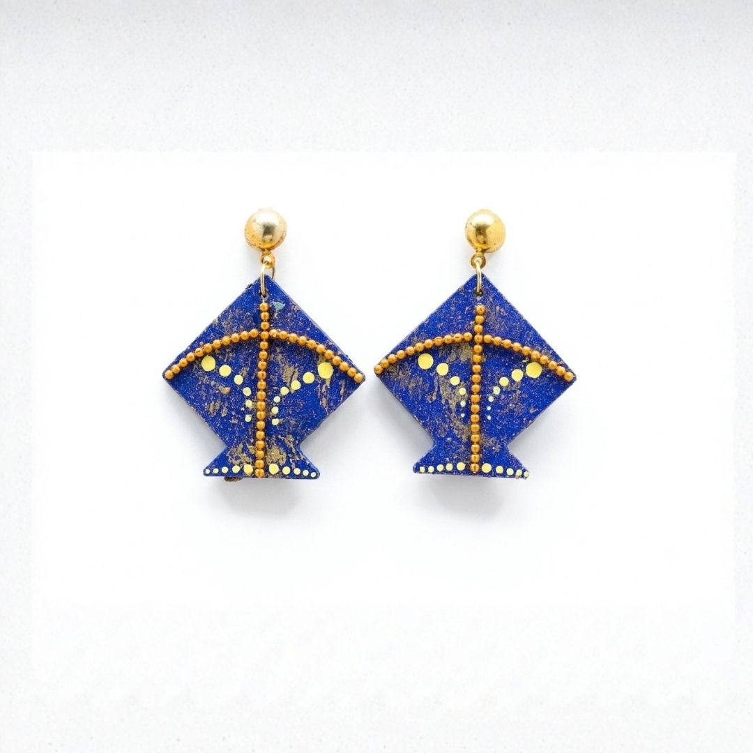 Earrings for Women – Handcrafted Navy Blue Kite-Shaped Design