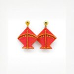 Earrings for Women – Handcrafted Coral Pink Kite-Shaped Design