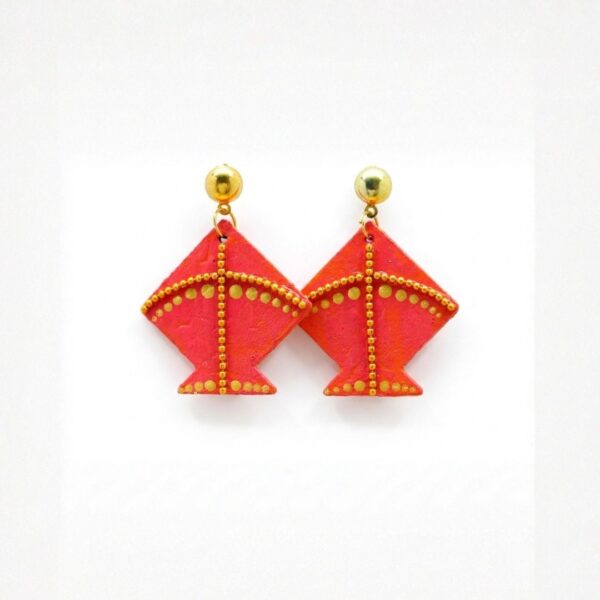 Earrings for Women – Handcrafted Coral Pink Kite-Shaped Design