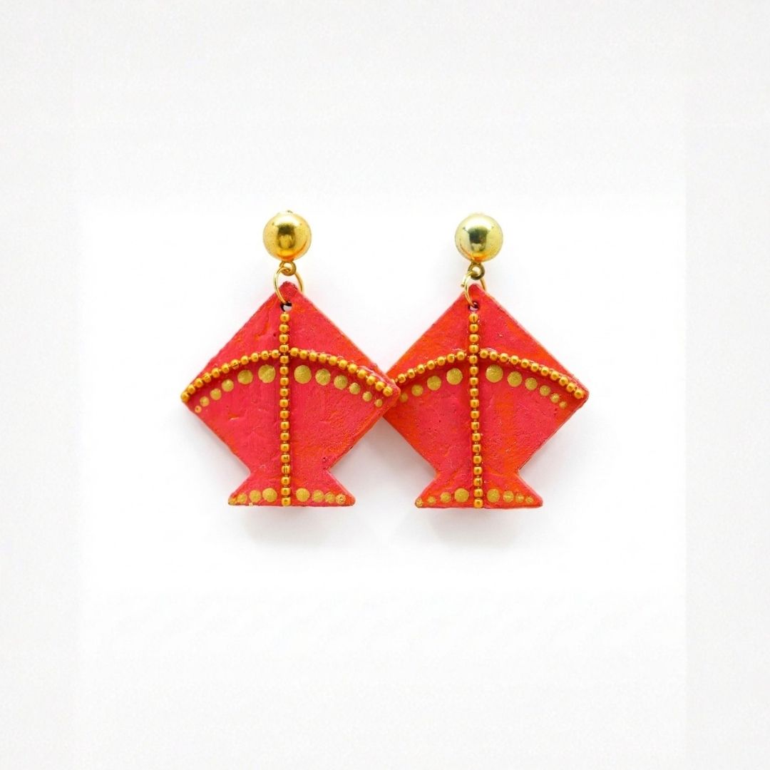 Earrings for Women – Handcrafted Coral Pink Kite-Shaped Design