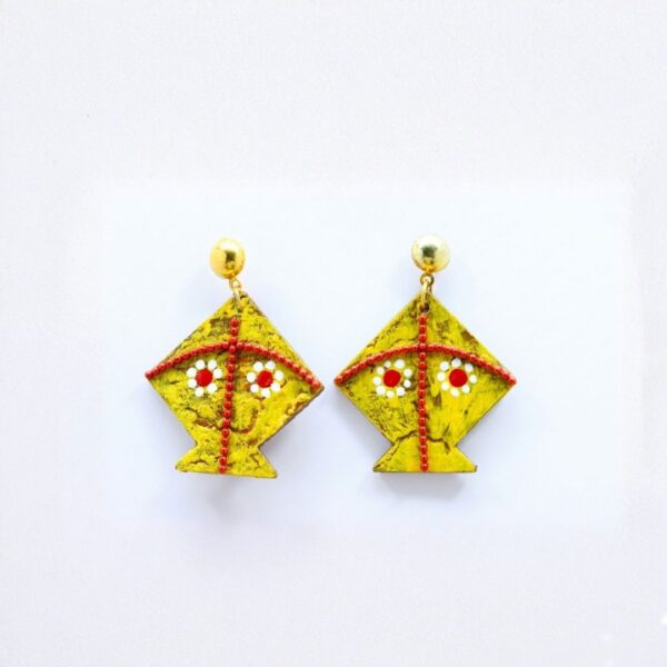 Earrings for Women – Handcrafted Yellow and Red Kite-Shaped Design