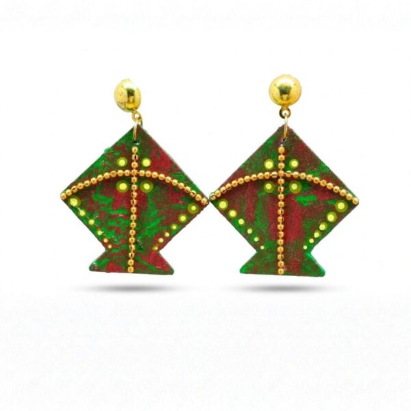 Earrings for Women – Handcrafted Green and Red Kite-Shaped Design
