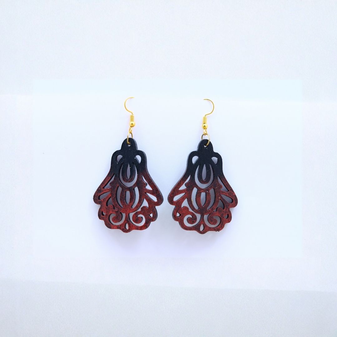 Earrings for Women – Handcrafted Black and Red Peacock Design