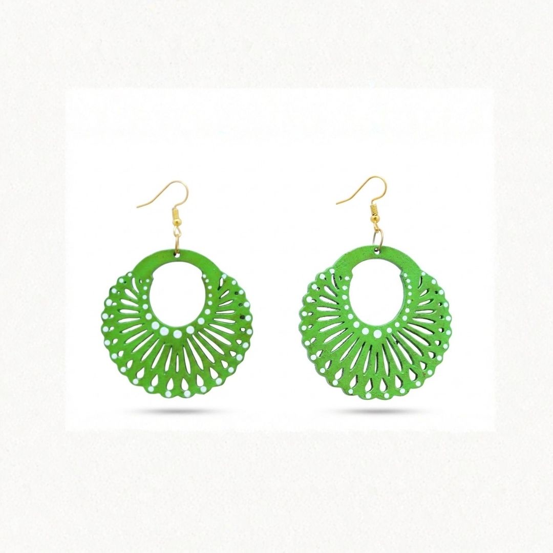 Earrings for Women – Handcrafted Green Spiral Hoop Design