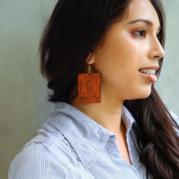 Earrings for Women – Handcrafted Orange Rectangular Design
