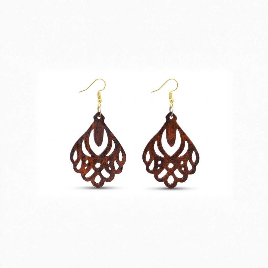Earrings for Women – Handcrafted Brown Peacock Cutwork Design