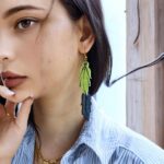 Earrings for Women – Handcrafted Lime Green and Black Tassel Design