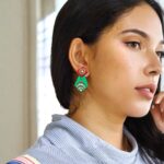 Earrings for Women – Handcrafted Green and Orange Diamond Design