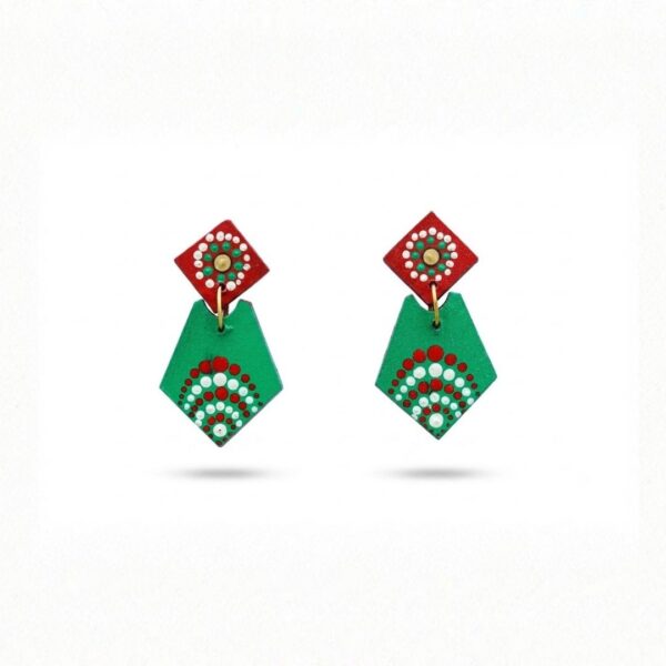 Earrings for Women – Handcrafted Green and Red Leaf-Shaped Design