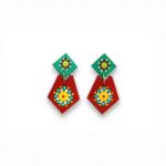 Earrings for Women – Handcrafted Green and Orange Diamond Design