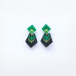 Earrings for Women – Handcrafted Green and Black Diamond Design
