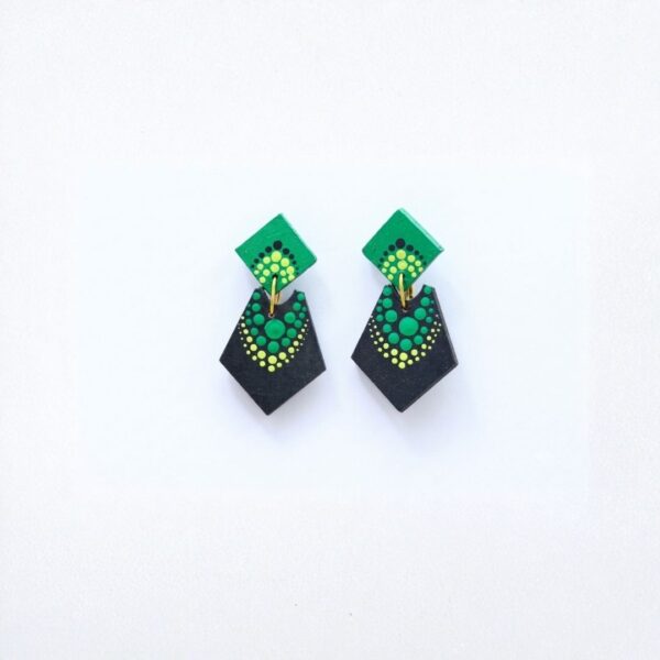 Earrings for Women – Handcrafted Green and Black Diamond Design