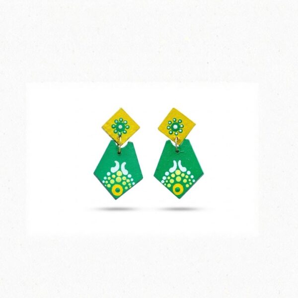 Earrings for Women – Handcrafted Green and Yellow Geometric Design
