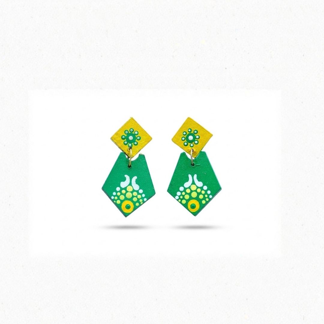 Earrings for Women – Handcrafted Green and Yellow Geometric Design