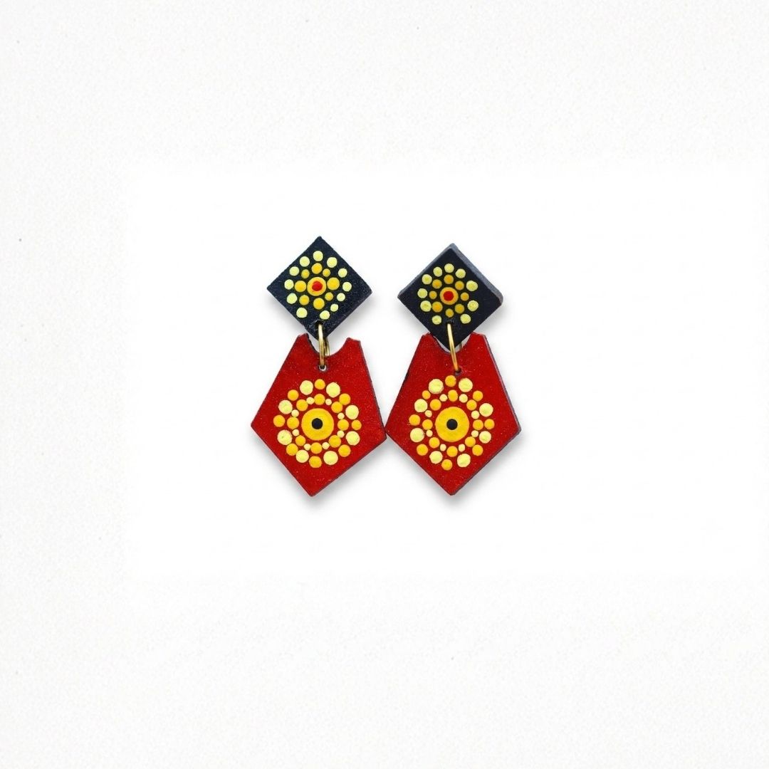 Earrings for Women – Handcrafted Red and Yellow Geometric Design