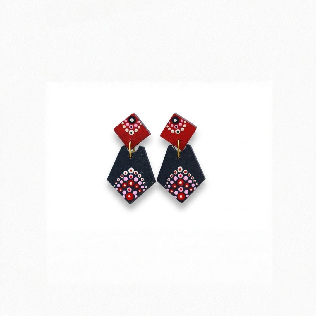 Earrings for Women – Handcrafted Black and Red Geometric Design