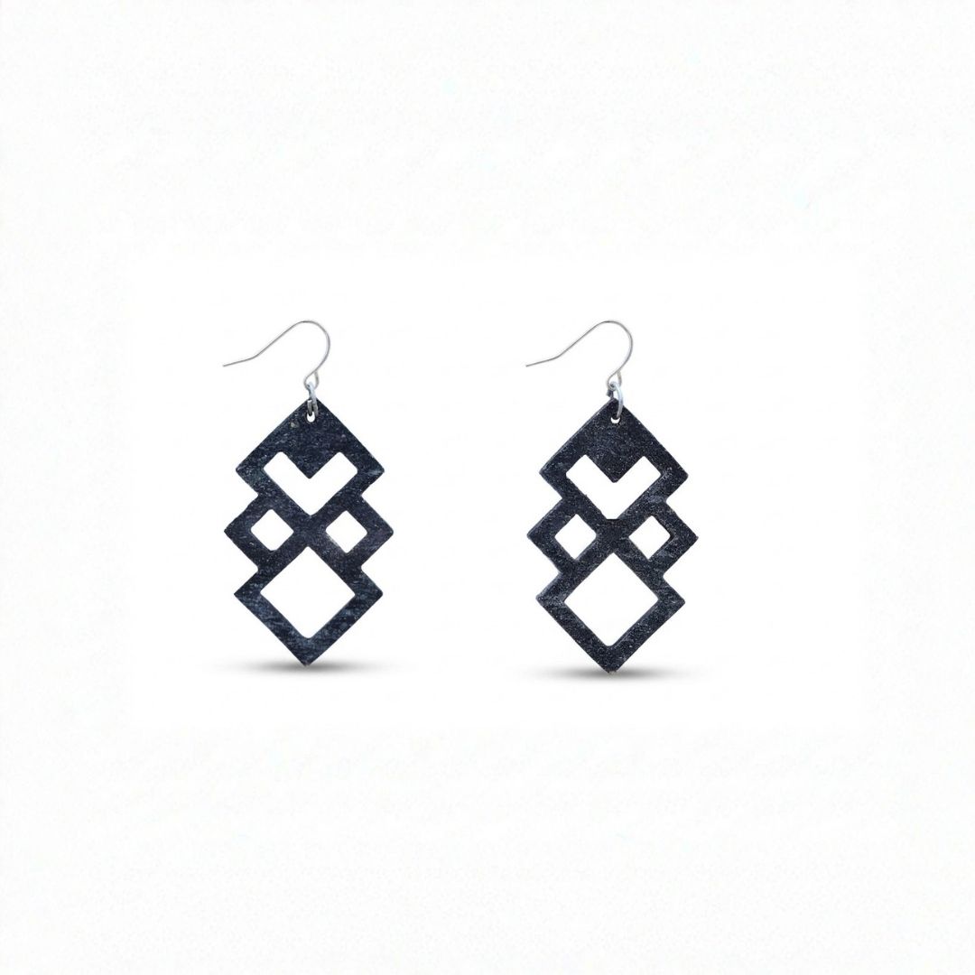 Earrings for Women – Handcrafted Black Interlocking Diamond Design