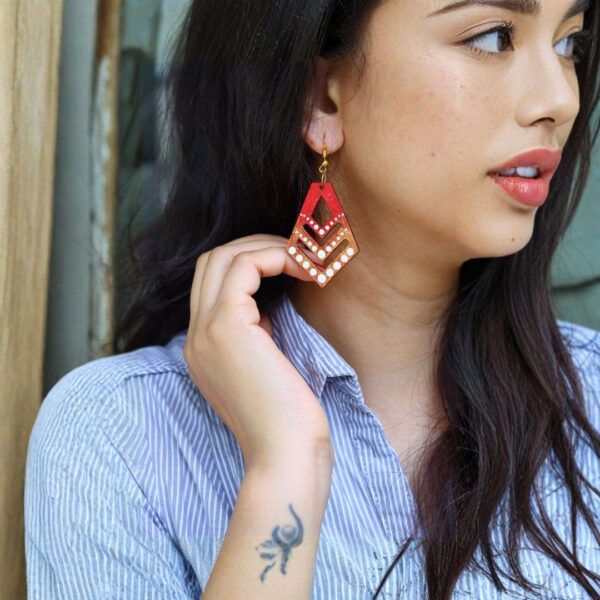 Earrings for Women – Handcrafted Red and White Diamond Design