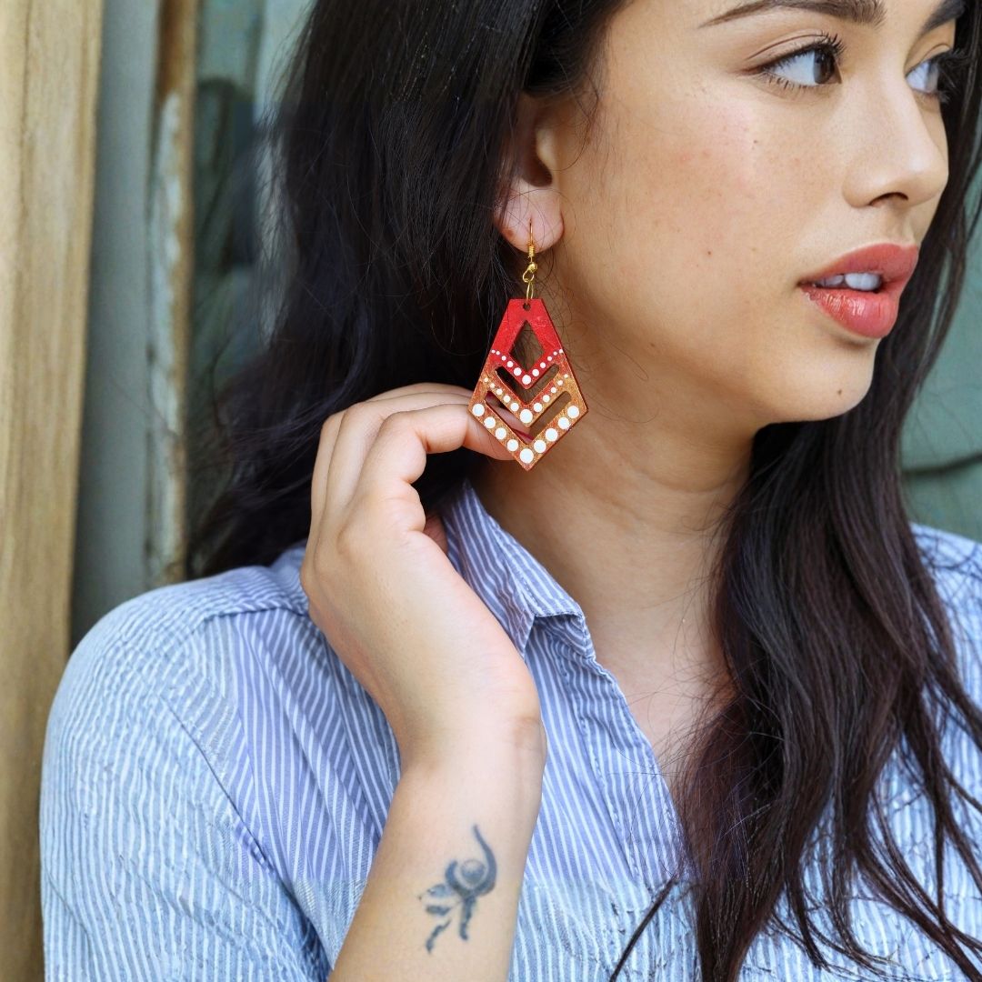 Earrings for Women – Handcrafted Red and White Diamond Design