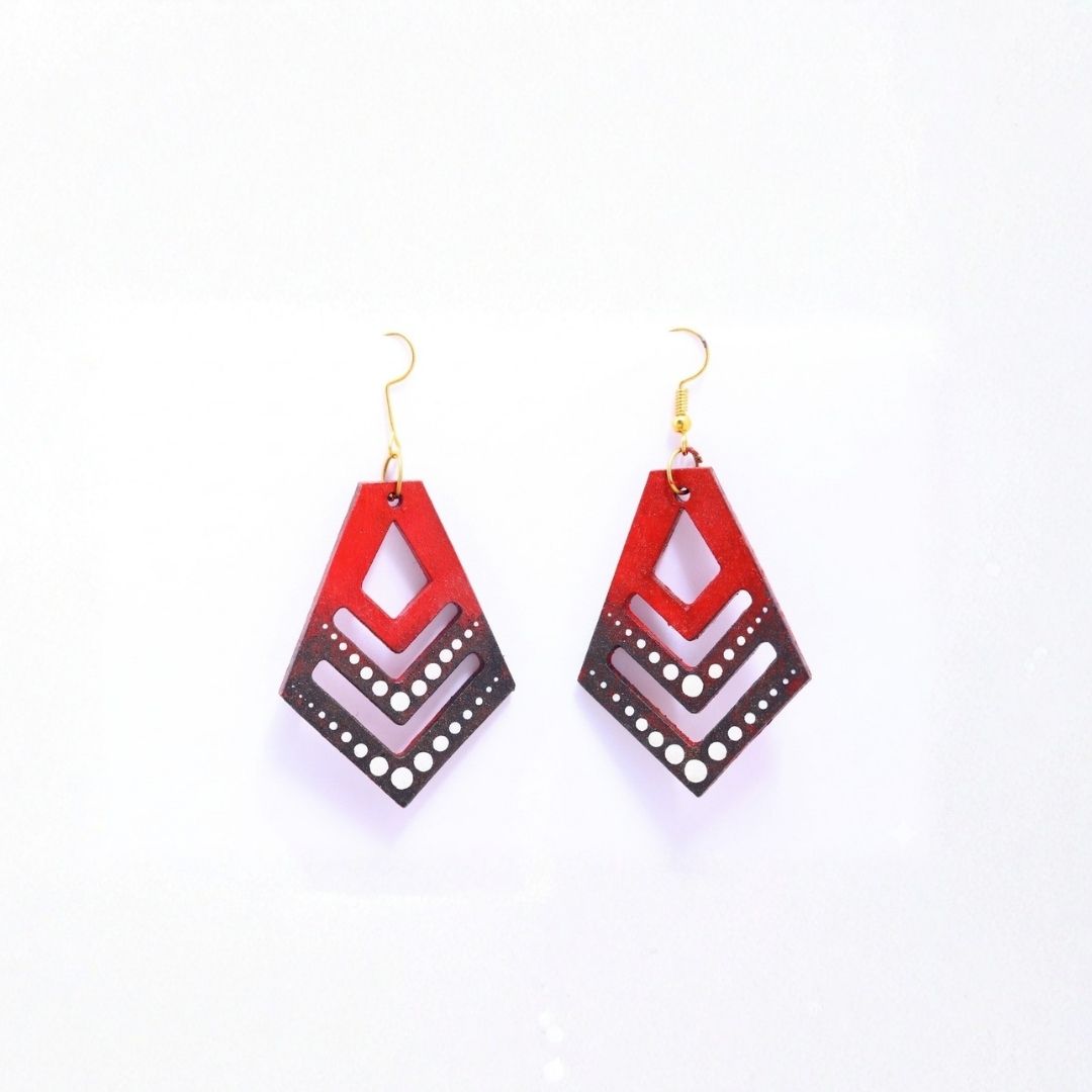 Earrings for Women – Handcrafted Red and Purple Geometric Design