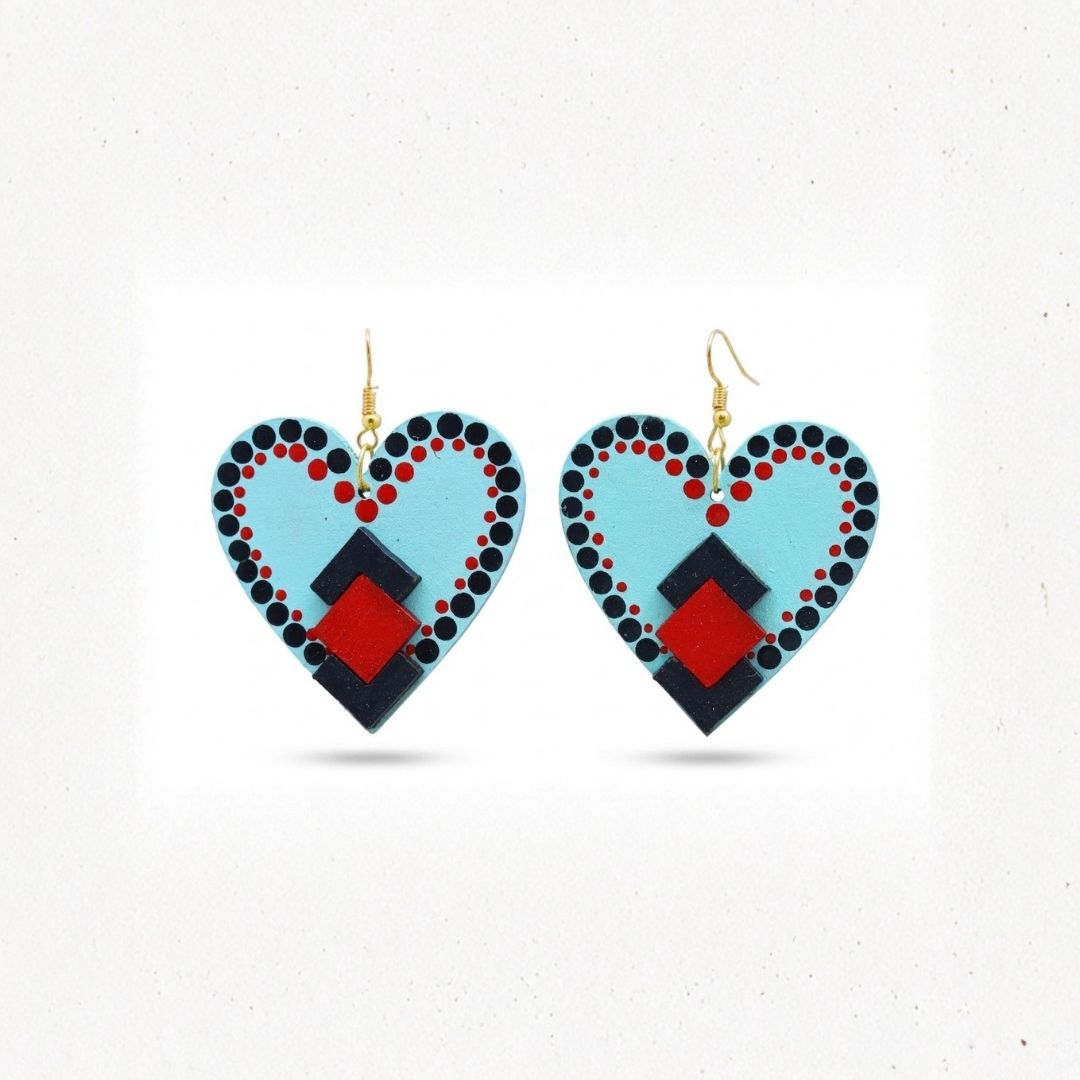 Earrings for Women – Handcrafted Black and Blue Heart-Shaped Design