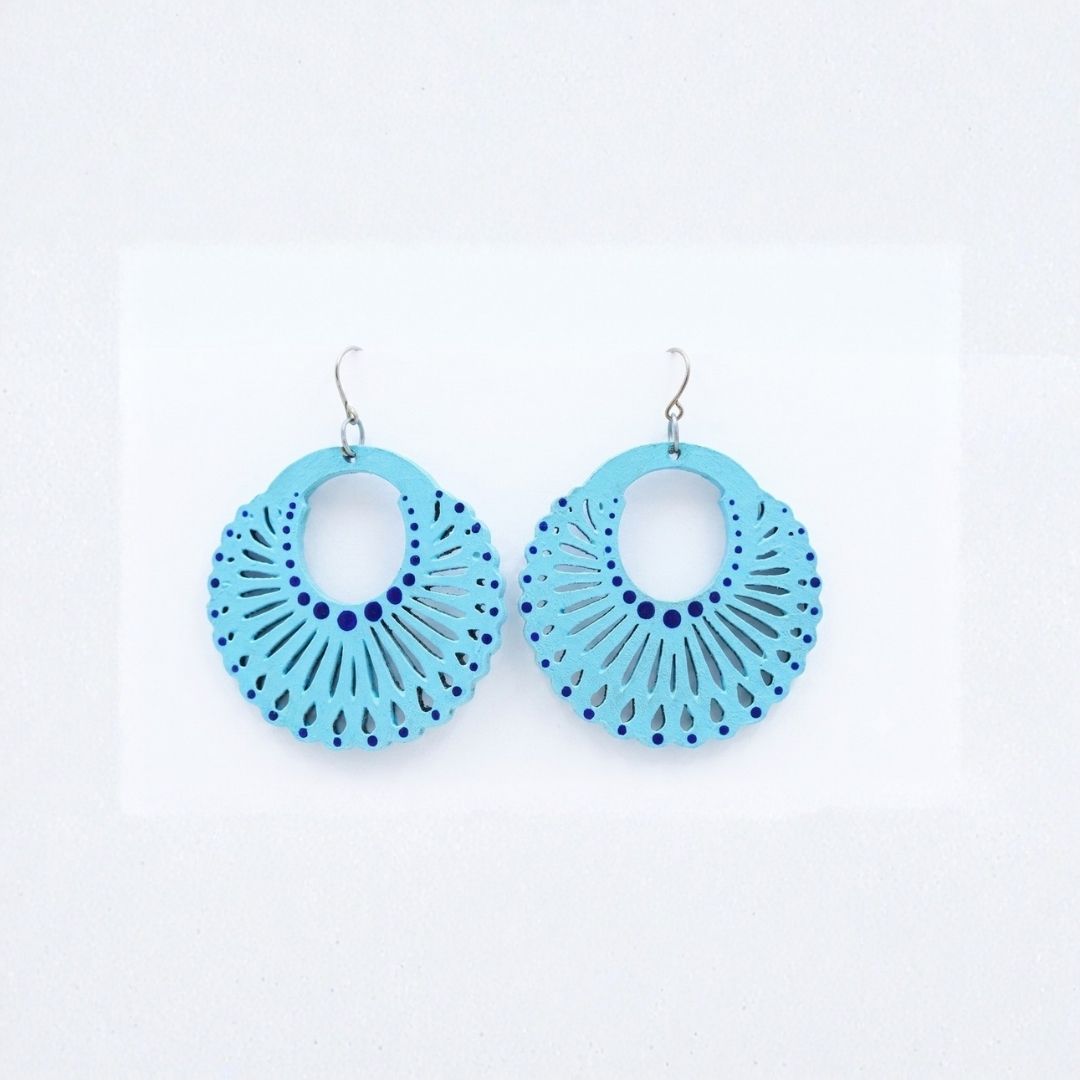 Earrings for Women – Handcrafted Sky Blue Spiral Hoop Design